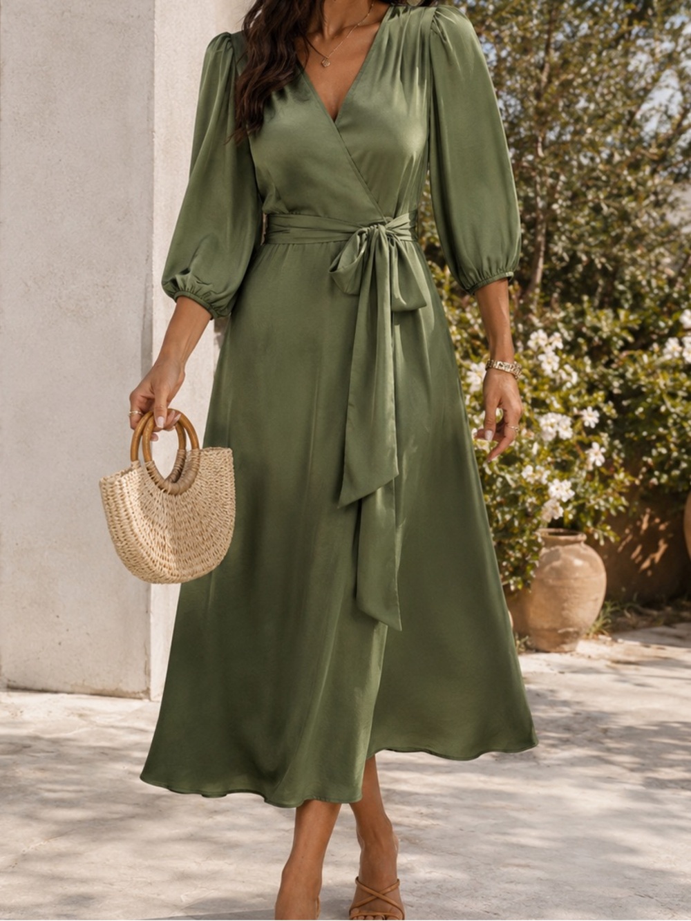 Aritzia Little Moon Green Vesper Wrap-Front Maxi Dress
